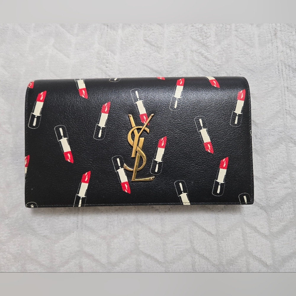 Saint Laurent Black Lipstick Print Clutch